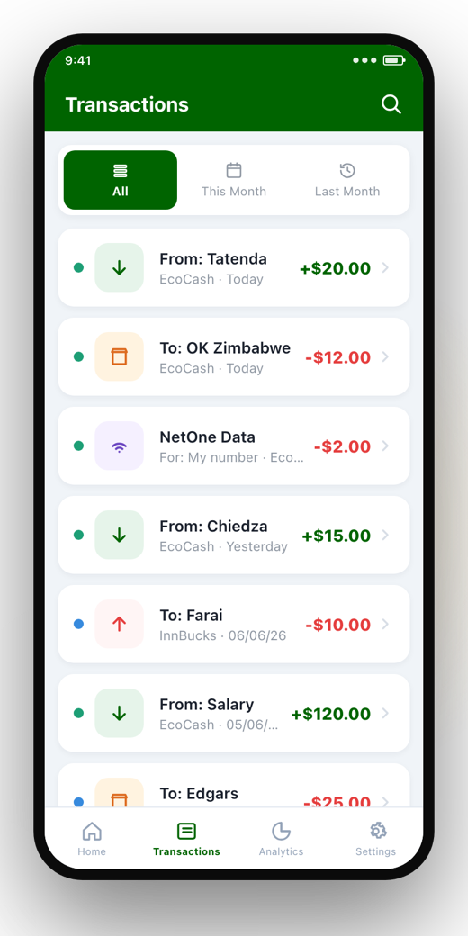 ZivaPay+ transactions list